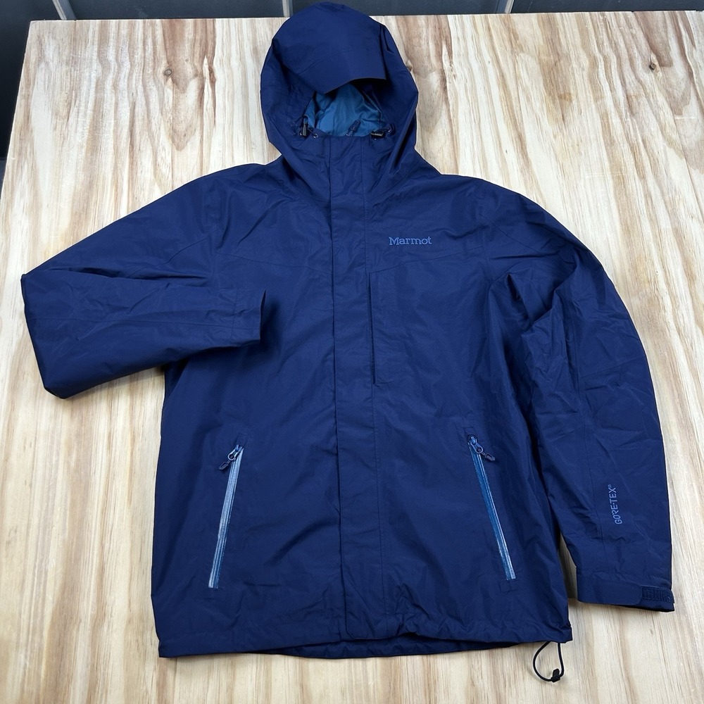 Marmot GORE-TEX Men's Medium Blue Full Zip Waterproof Rain Windbreaker Jacket